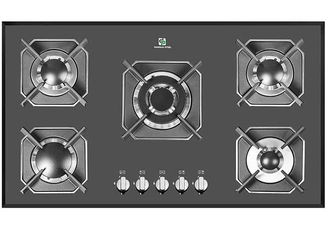پرنیان استیل - اجاق گاز 5 شعله - شیشه ای 5209 پلوپز وسط
